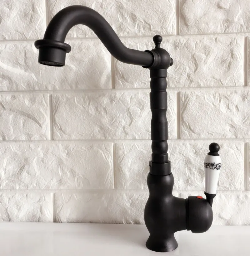 Kitchen Wet Bar Bathroom Vessel Sink Faucet Black Oil Rubbed Bronze One Handle Swivel Spout Mixer Tap Single Hole mnf358