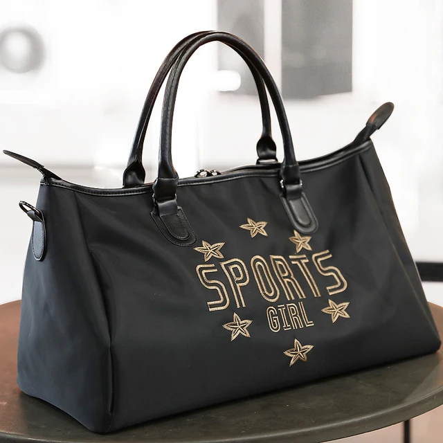 Sportsgirl Women's Travel Bag Black Embroidery Luggage Duffle Bag Woman
