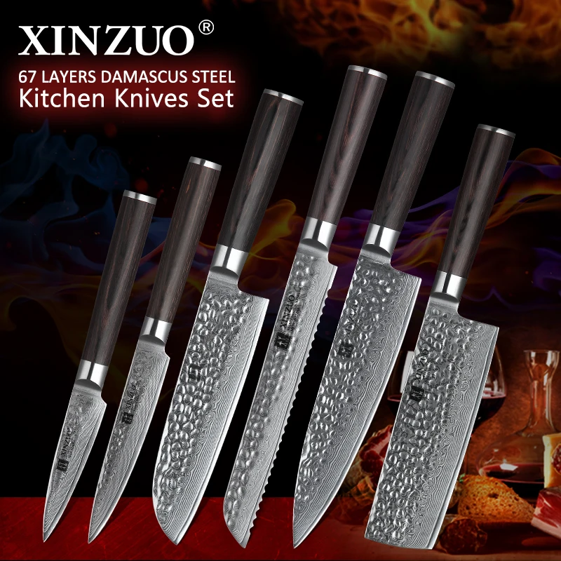  XINZUO Japanese Damascus Steel 6PCS Kitchen Knives Set Ultra Sharp Blade Chef Knife 62 HRC Cooking  - 33000994331