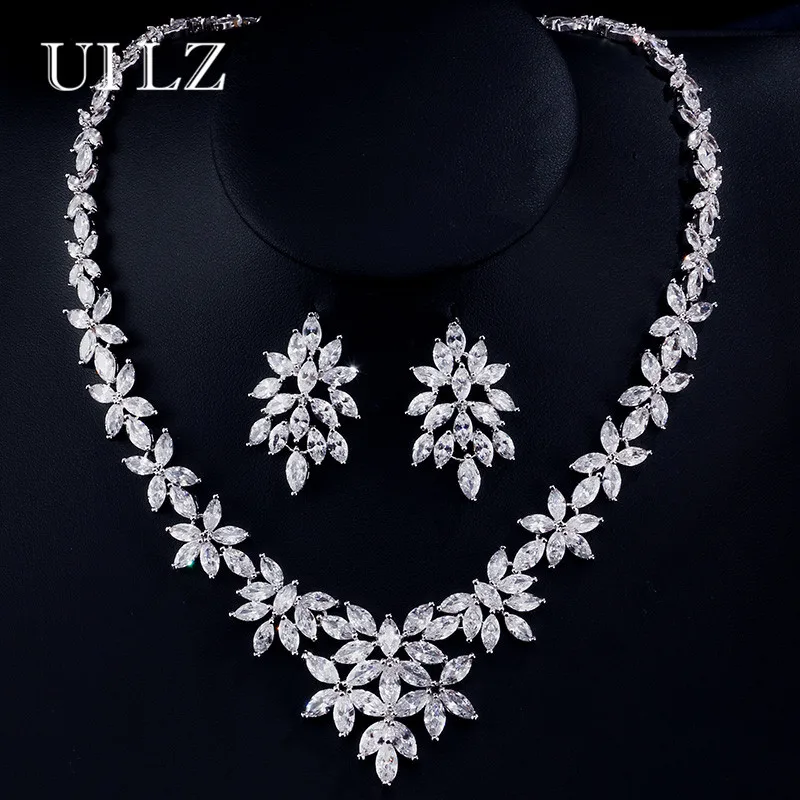 UILZ Exquisite Cubic Zirconia Bridal Jewelry Sets Crystal Flower Shape Earrings And Necklace Jewelry Sets For Brides US166 UILZ Exquisite Cubic Zirconia Bridal Jewelry Sets Crystal Flower Shape Earrings And Necklace Jewelry Sets For Brides US166