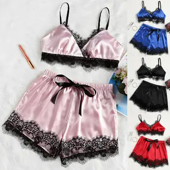 

Crop Lace Up Cami Top And Shorts Set Summer Spaghetti Strap Bow Front Clothes Set Stretchy Sexy Two Piece Set