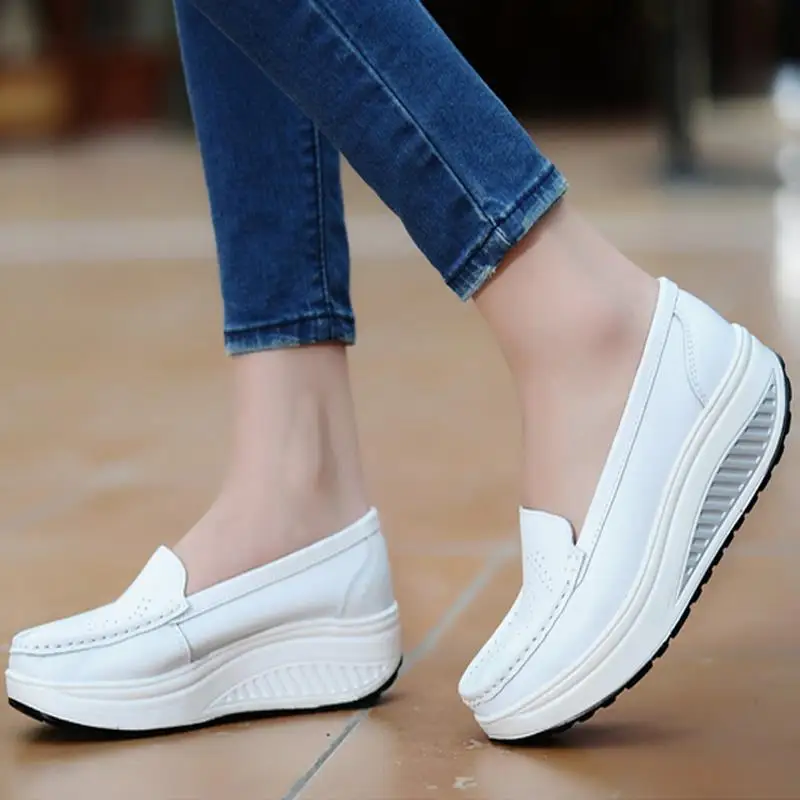 

Women's Platform Shoes For Women Genuine Leather Footwear Woman White Black Pink Comfort Nurse Wedges Breathable Swing Pumps