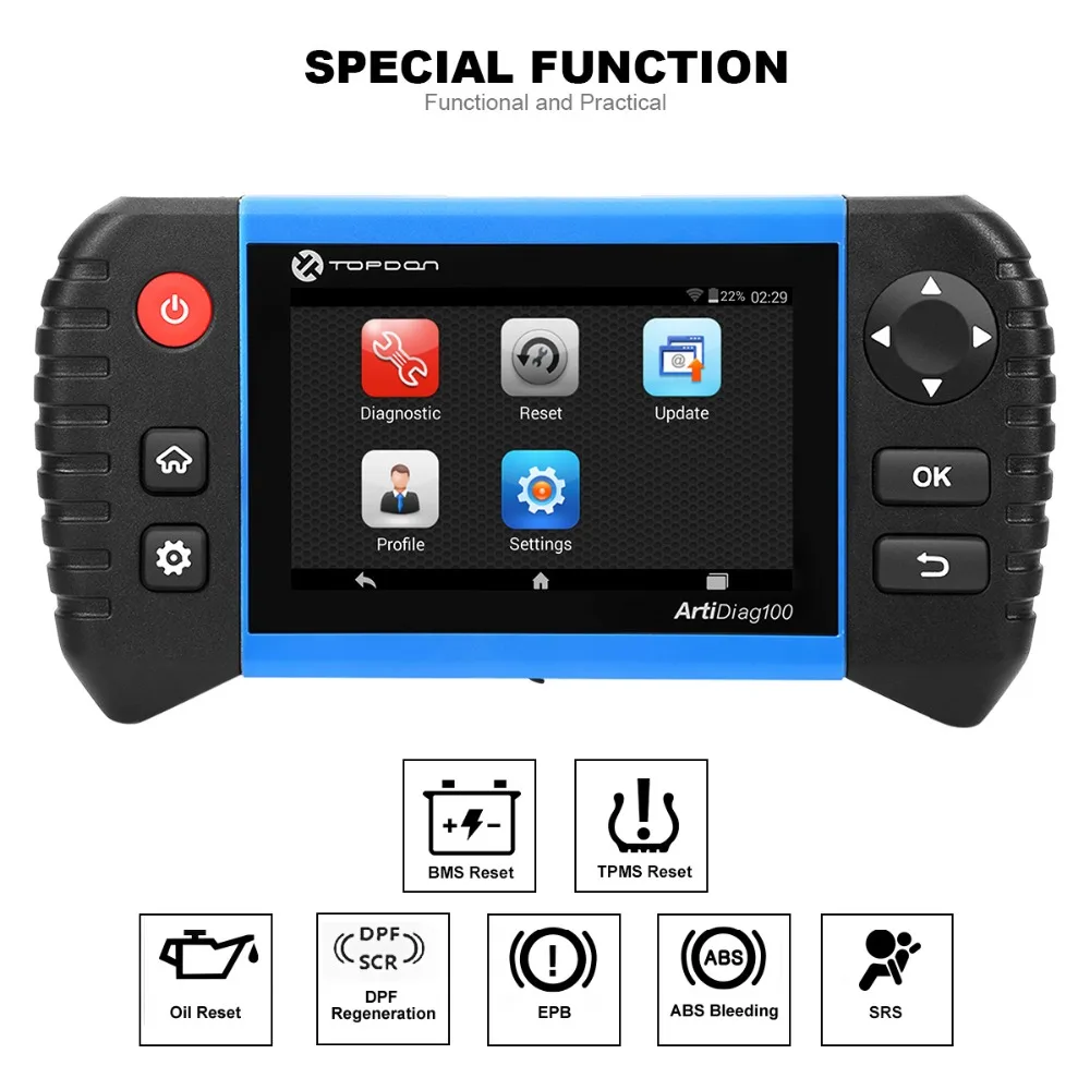 

TOPDON ArtiDiag 100 OBD2 Scanner Diagnostic Tool ALL System EPB BMS SAS Oil Reset All System Eobd Automotive Car Coder Reader