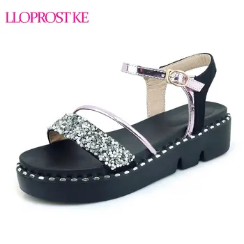 

LLOPROST KE Women Summer Sandals Platform Flat Heels Ladies Shoes Fashion Ankle Straps Peep Toe Platform Sandals For Women MY377