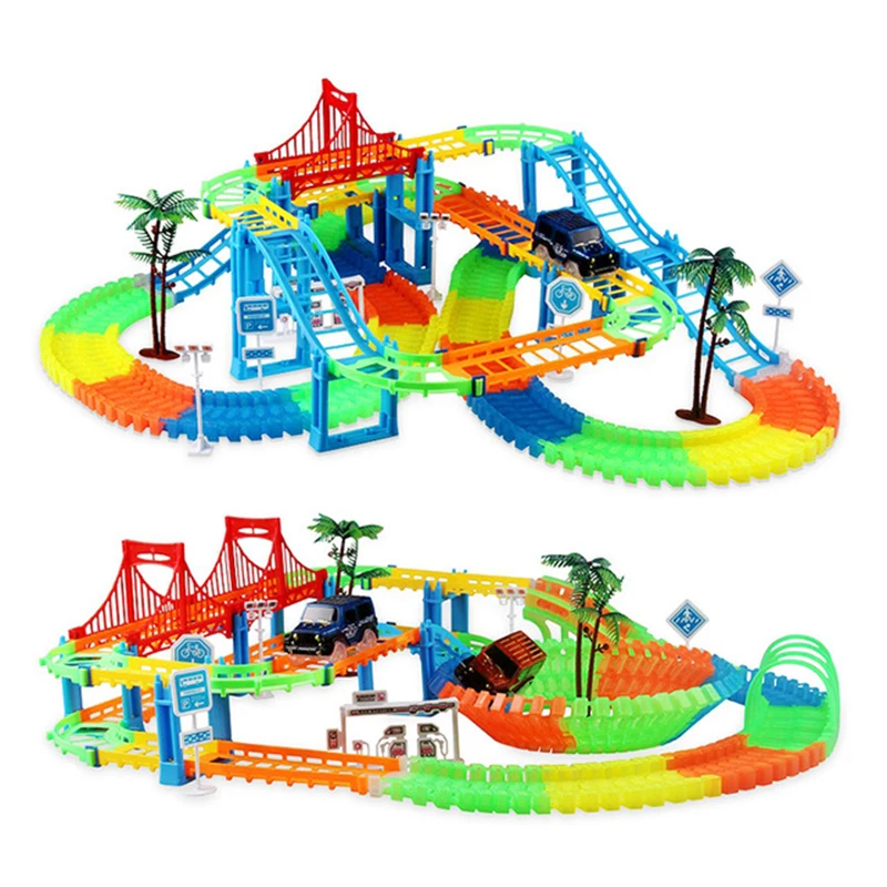 

2 Type Railway Magical Racing Track Play Set DIY Bend Luminous Race Track Electronic Flash Light Car Toys For Children Gift