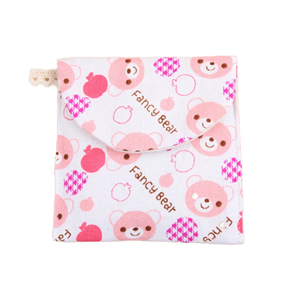 1 шт. 5 узоров путешествия гигиеническая сумка для полотенец путешествия милый короткий хлопок полный горошек мешочки для прокладок хит - Цвет: Pink bear