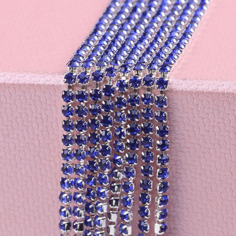 YANRUO 10 ярдов кристалл AB стеклянные стразы камни лента отделка Серебряная основа коготь Установка стразы отделка одежды украшение цепи - Цвет: Capri Blue