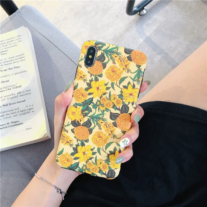 

Yellow Flower floral Leaf Phone Case For iphone 8 Plus 6 6S 7 X Case For iphone XS Max XR soft Pineapple Lemon Back Cover