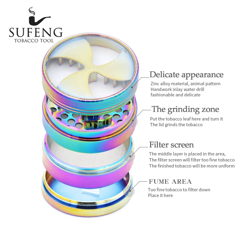 Hot Selling Fashion 63mm Rainbow Color Tobacco Grinder Creative Popular 4-Layer Ice Blue Fan Shaped Free Deliv | Дом и сад
