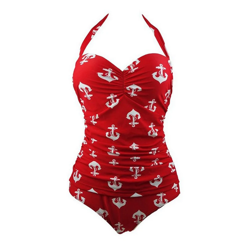 

2018 Plus Size One Piece Swimwear Women Sexy Polka Dot Swimsuit Halter Bandage Bikinis Female Push Up Bodysuit Beach Monokini