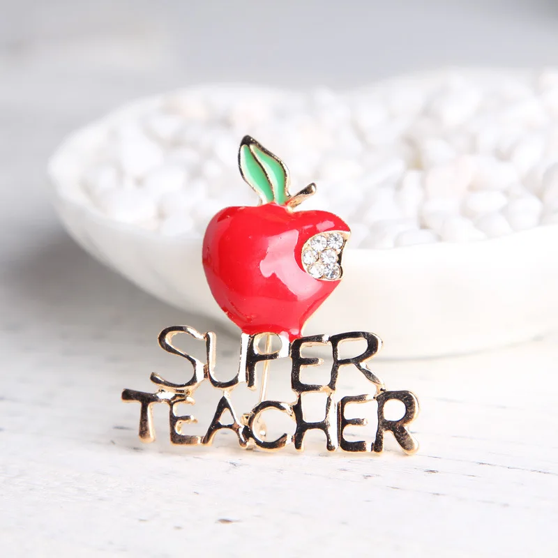 

New Red Super Teacher Xmas Gift Unisex With Crystal Brooch Pin Show Your Love