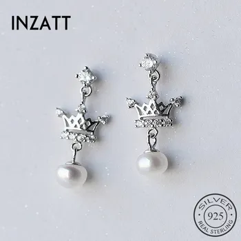 

INZATT Boho Crystal Zircon Pearl CROWN Dangle Drop Earrings Real 925 Sterling Silver For Women Engagement Party Fashion Jewelry
