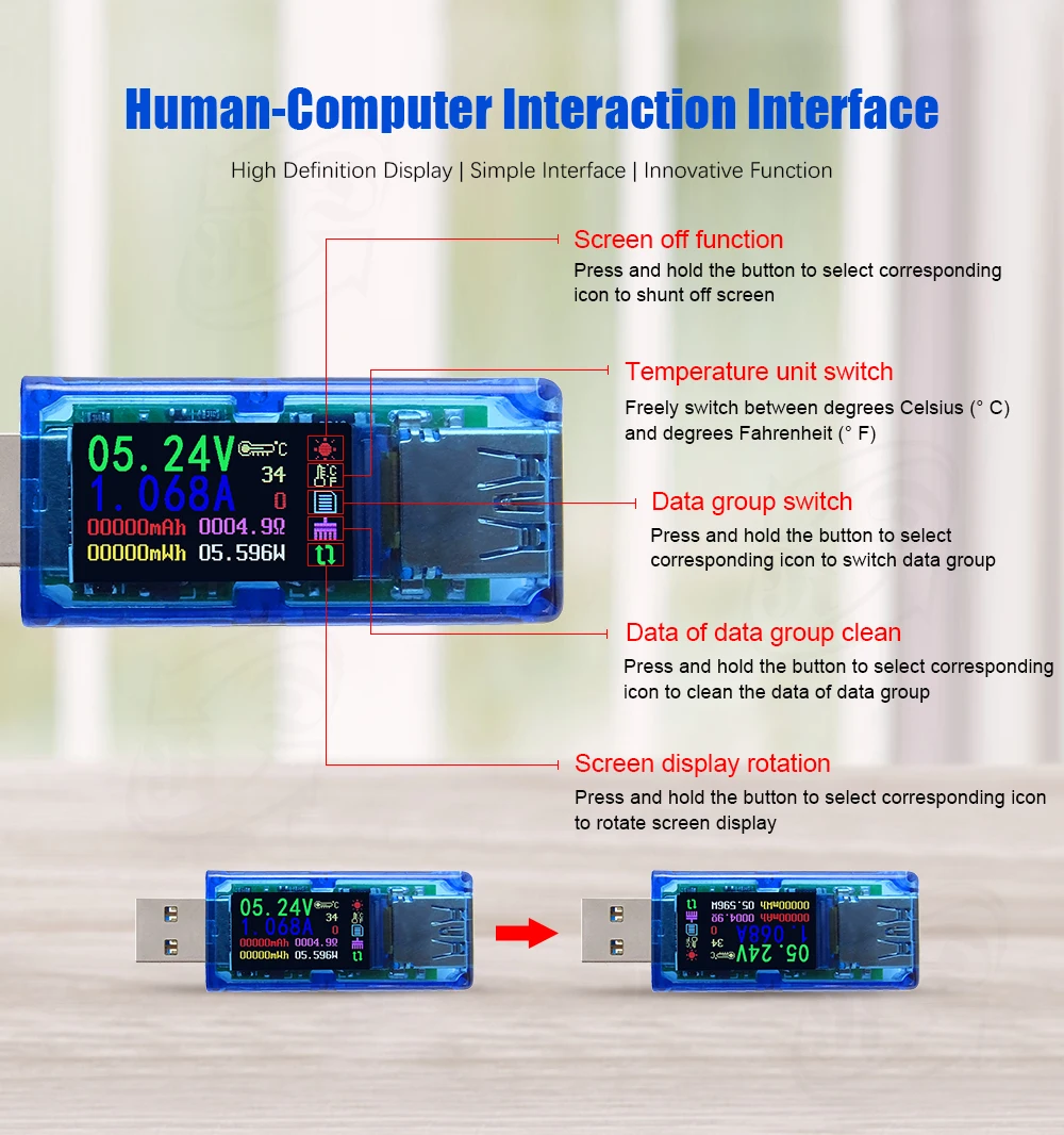 AT34 USB 3.0 Color LCD USB Tester Multimeter Battery Charge Power Bank Voltmeter Ammeter Voltage Current Meter 40%Off