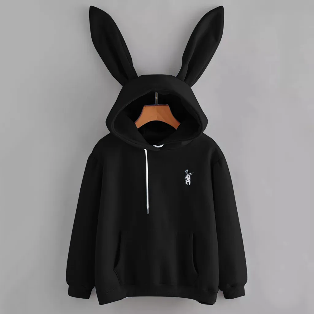 Womens Rabbit Ear Girl Long Sleeve Hoodies Sweatshirt Autumn Winter Cotton Hooded Coat Lovely Female Bunny Hoodies