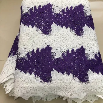 

Madison Milk Silk Lace Fabrics with Stones High Quality African Cord Lace Leaves Pattern Guipure Lace for Wedding Dresses