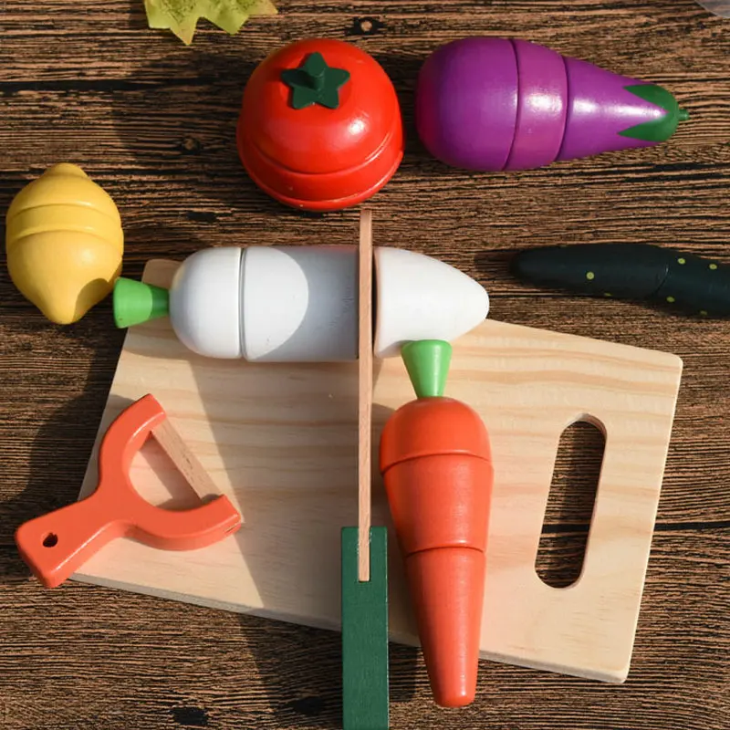 

2018NEW TOY Baby Wooden Magnetic Assembly fruit Kitchen Toys Set, Fruit Model Building Kits wood toys Kids Pretend Play toys