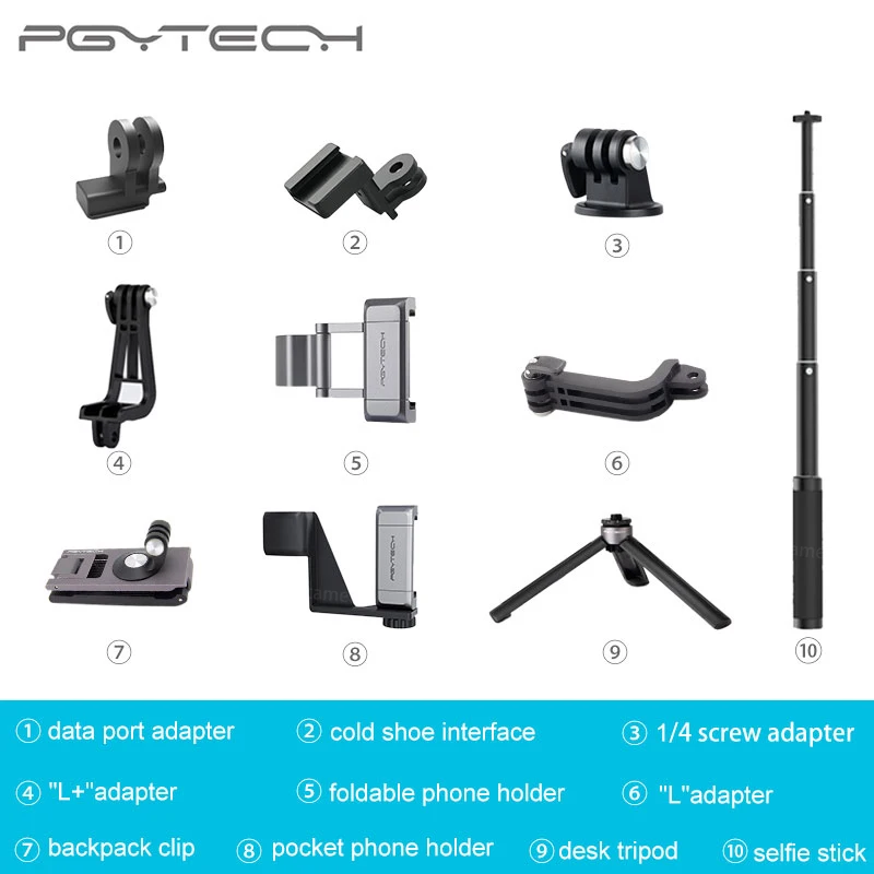 

11 Types Optional PGYTECH DJI OSMO POCKET Adapter Mount Holder Clip Selfie Stick Tripod PGYTECH DJI Osmo Pocket Accessories