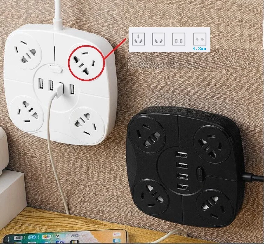 

Smart Power Strip Square Wiring Board Anti-thunder Wall Socket 4USB Fast Charging 4 CN AC Outlet Extension Socket 10A 220V