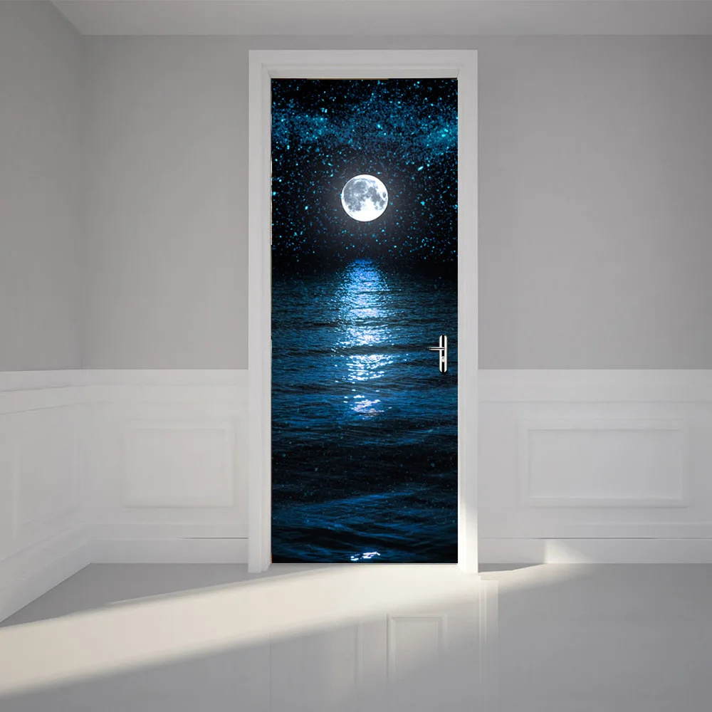 Hot Sale 3D Beautiful Landscape Door Stickers For Living Room Bedroom PVC Adhesive Wallpaper Home Decor Waterproof Mural Decal
