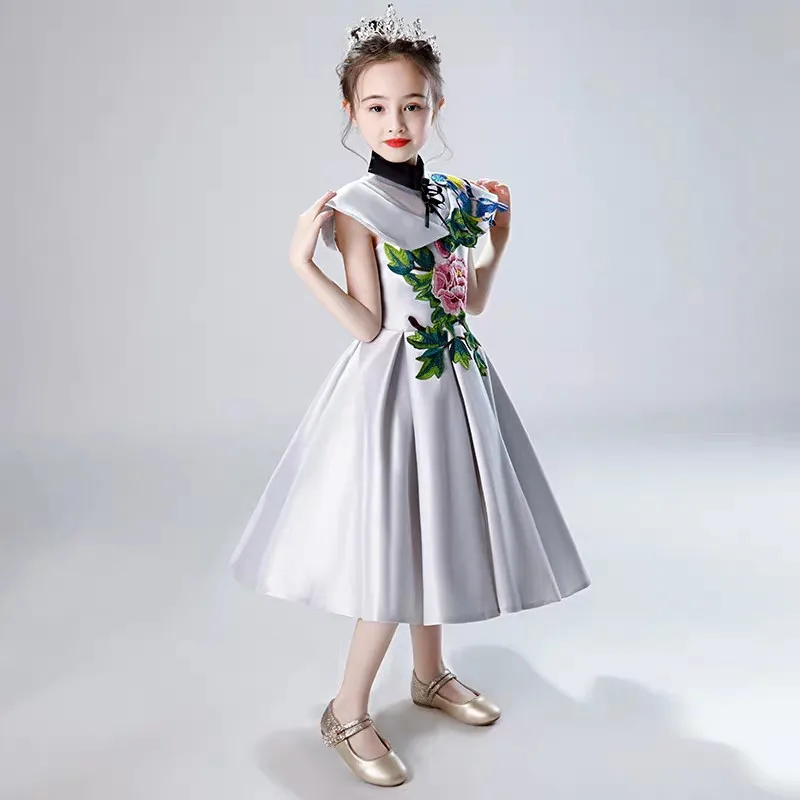 Niños Niñas de lujo chino tradicional bordado flores fiesta de noche las ceremonias de graduación vestido infantil tutú de los niños de acogida vestido - 5