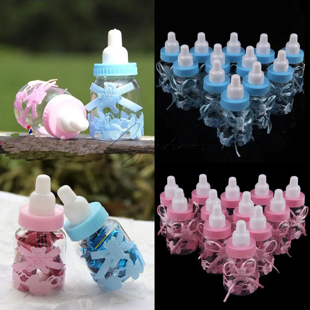 Fillable Bottle Baby Shower Favors Decor Keepsake Plastic Milk Bottle Hot Candy Can Baby Shower 12pcs/set baby shower bottle