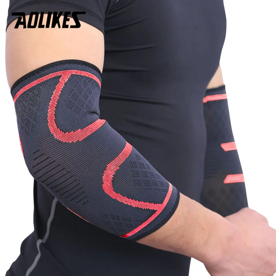 AOLIKES 1 пара эластичных налокотников для баскетбола, тенниса, налокотники для поддержки, защитное снаряжение, дышащие налокотники, спортивные защитные аксессуары - Цвет: Red