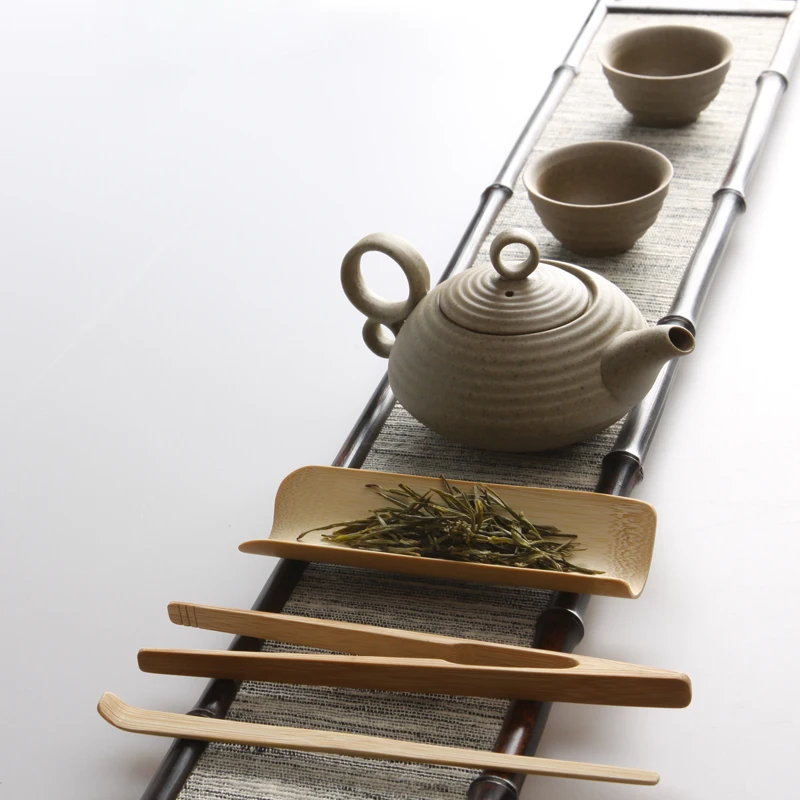 Natural bamboo 3 pcs Tea tools set Include needle clip tray vintage handmade kung fu tea