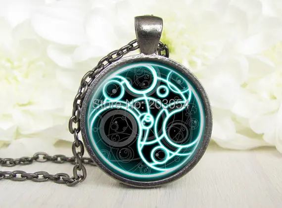Steampunk UK drama dr doctor who blue line time lord Necklace 1pcs lot bronze silver Glass
