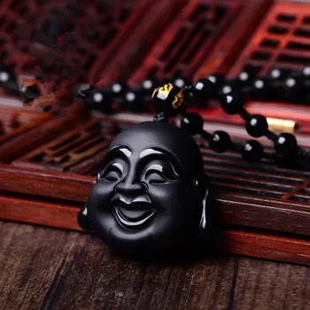

Natural Obsidian black gold Buddha head Yudiao Wang Ping men fall zone Pendant
