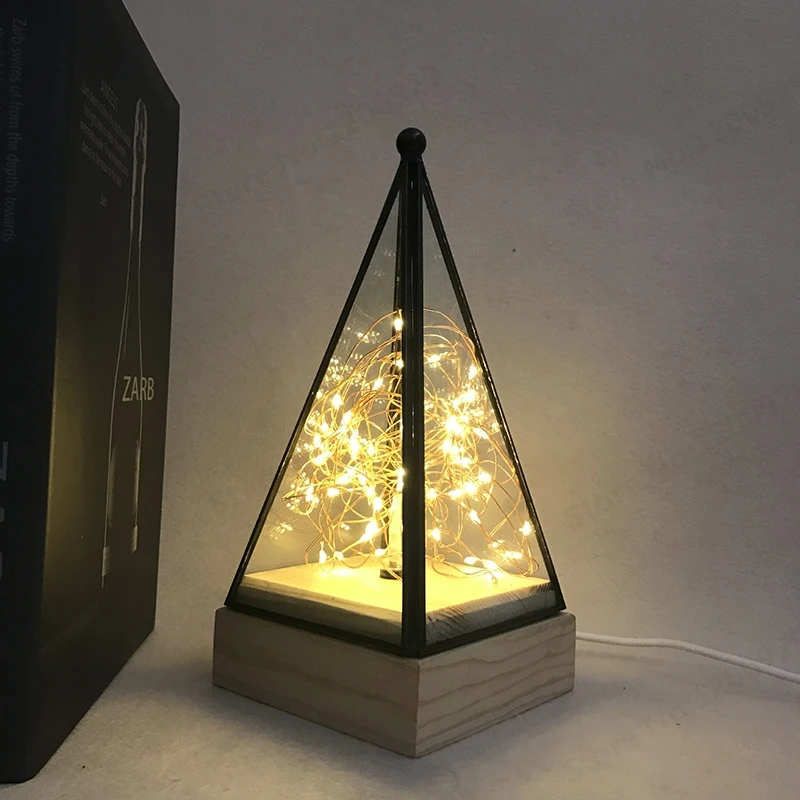 Светодиодный ночник деревянный напольный светильник треугольная башня стеклянная настольная лампа спальня гостиная освещение домашний декоративный световой прибор освещение