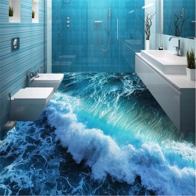 Beibehang Kustom 3D Lantai Gelombang Painted Floor Super