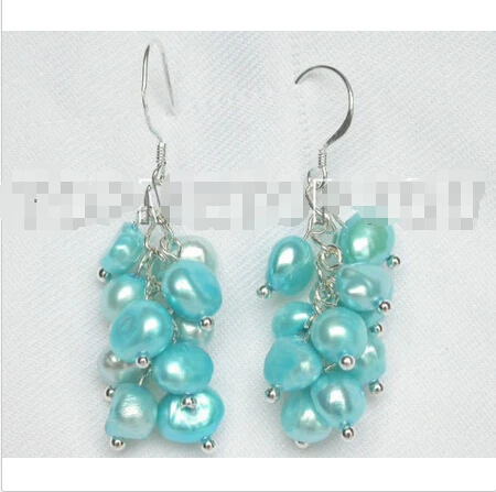 

Free shipping >>>>>>Grape sky blue pearls dangle earrings 925ss hook E297