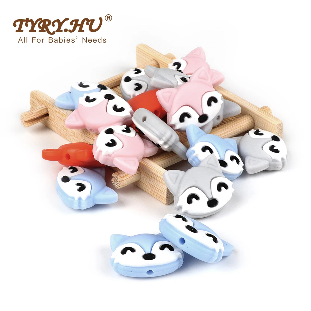 

TYRY.HU 5pc/lot Fox Teether Cartoon Silicone Beads Baby Teethers Food Grade Teething Toys Pacifier Chain Clip Tools For DIY
