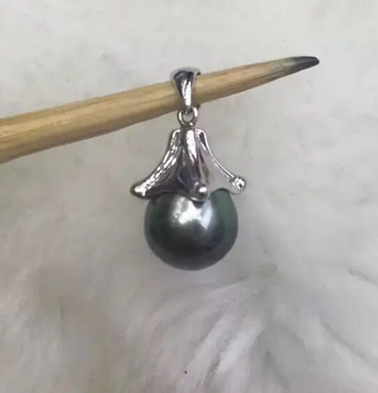 

stunning AAA++10-11mm tahitian black green pearl pendant strling 925s
