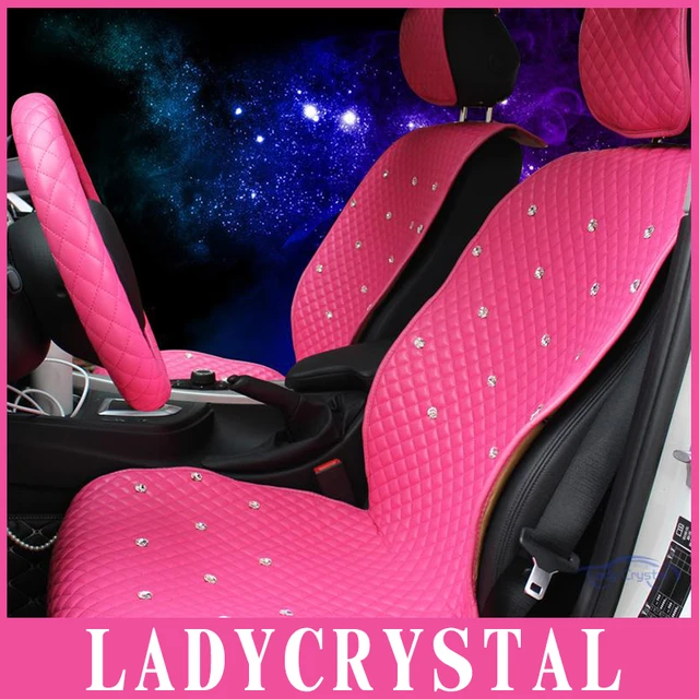 Ladycrystal General Car Seat Cover Pink Rose PU Leather Auto Seat