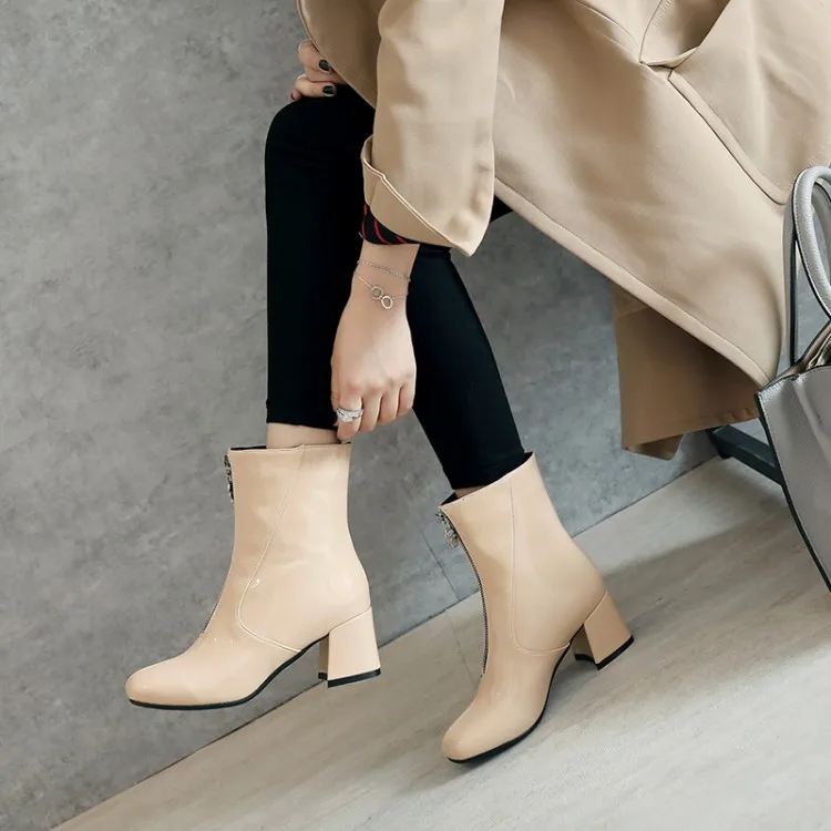 

Big Size 11 12 13 14 15 Ma'am Short boots Pure color Square head Fashion boot barrel High heel boots