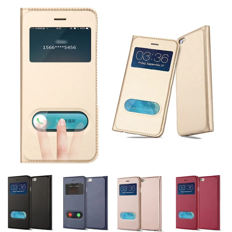 

Smart Window View Leather Case For iPhone X XS 5 5S SE Front Touch Flip Phone Cases For iPhone 8 7 6 6s Plus Fashion Cover Shell