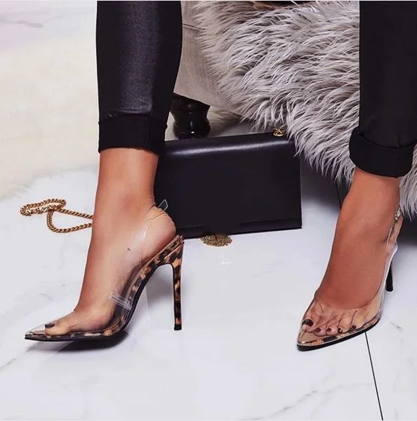 leopard clear heels