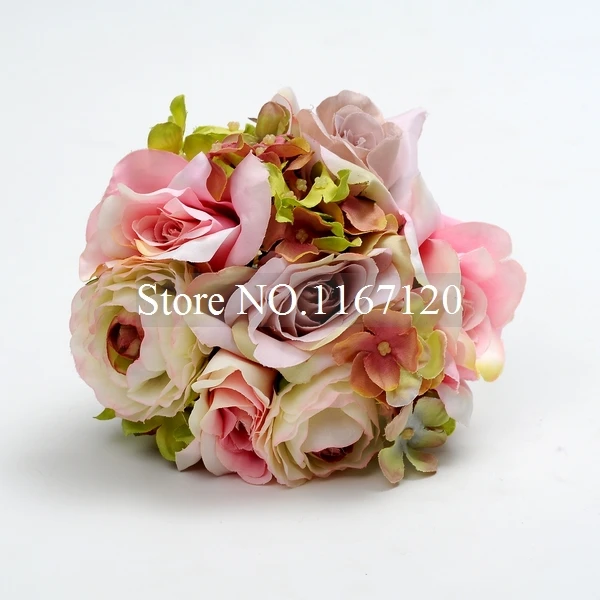 

Free Shipping,10Heads/Bunch pink&green Artificial Silk Flower Hydrangea Rose Posy Wedding Bouquet Flower 20cm HT54