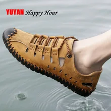 Мужские сандалии Летняя обувь мужские пляжные сандалии на плоской подошве Мужская обувь из мягкой кожи г. летние модные сандалии мужская пляжная обувь KA742