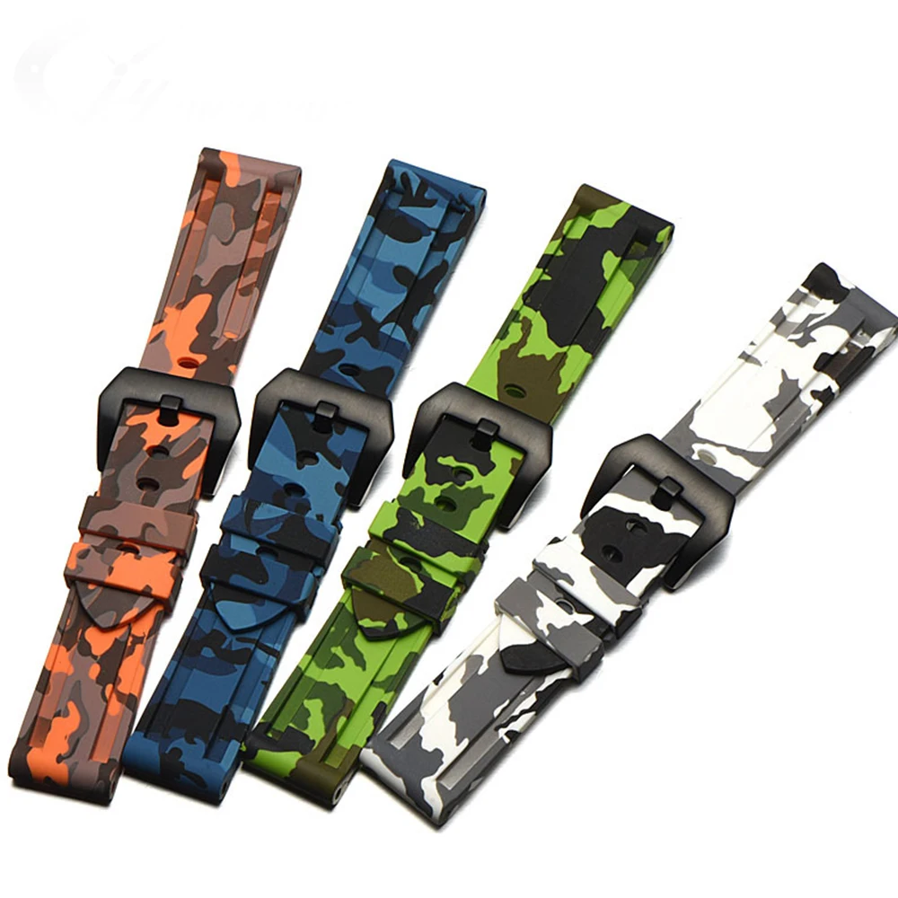 

22mm 24mm Man Swimming Colorful Sports Strap Waterproof Rubber Replacement Watch Band Belt Steel Pin Buckle For Pam Camouflage