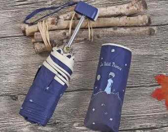 Little Prince Umbrella Mini Pocket Umbrellas Anti UV Folding Umbrella Protable Black Coating Sunshade Girl Small Umbrellas Gifts Navy Blue