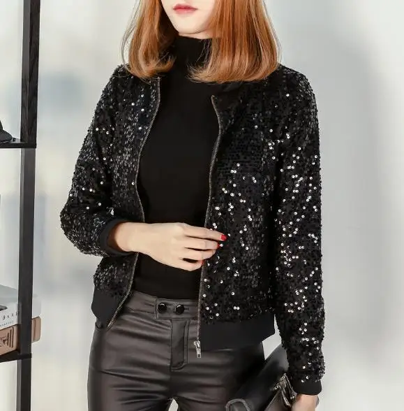 

Spring autumn new Women's jacket large size sequin baseball uniform high-end atmosphere Womens Coat