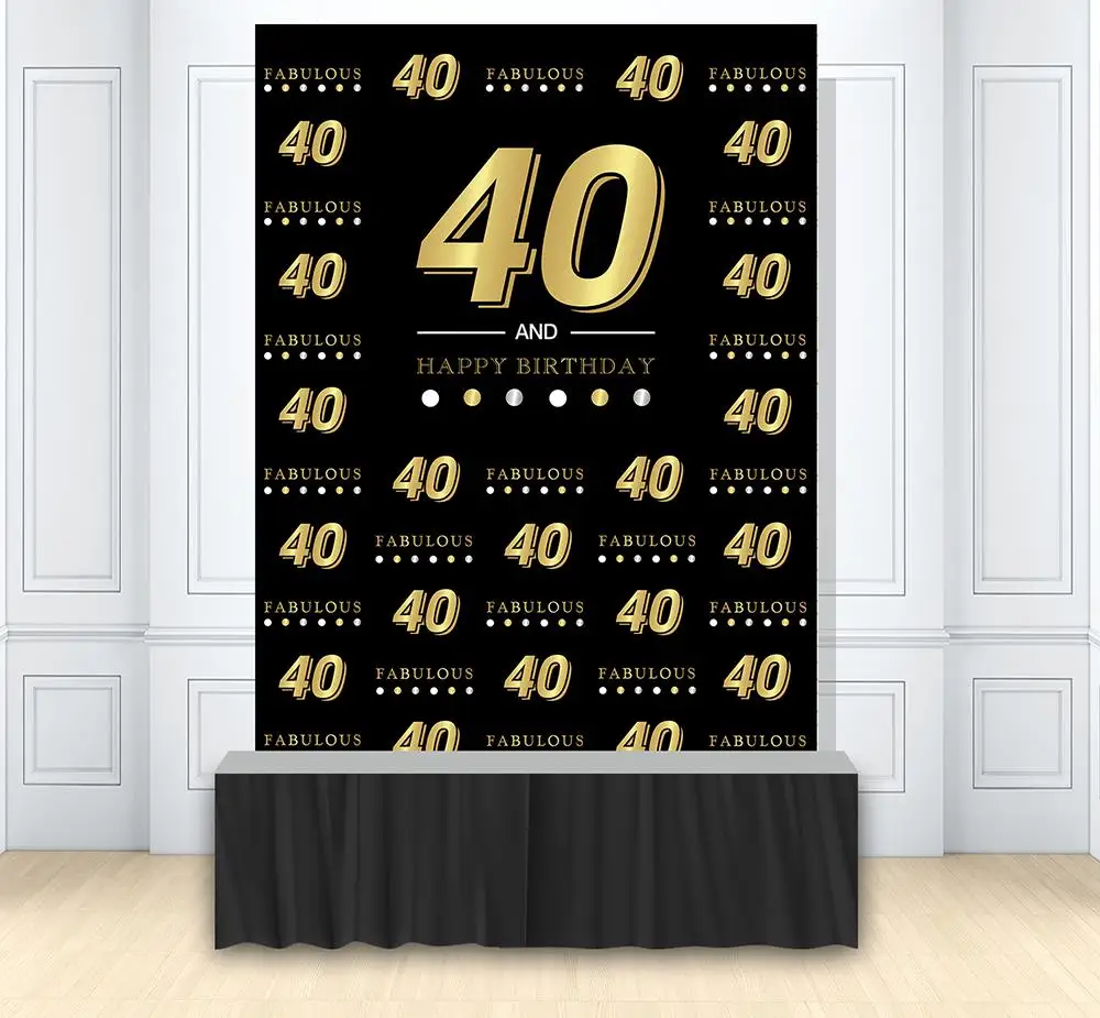 

HUAYI 40th Birthday Golden Backdrop for Forty Years Old Age Adult Birthday Carnival Party Step 40 Years photo Background w-2033