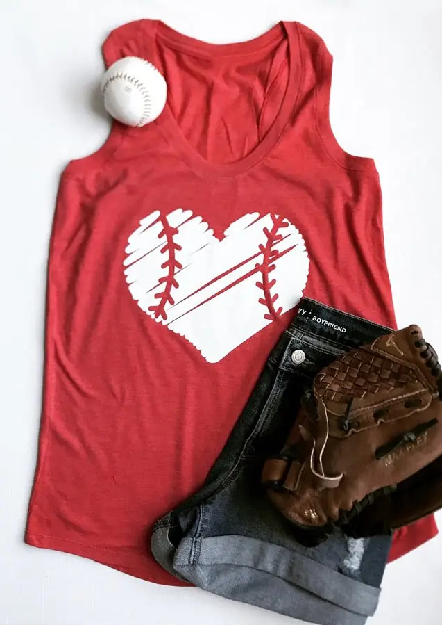 

Summer women tank top tees Baseball Heart O-Neck Red Tank 2019 Casual Female Sleeveless Vest Fashion Ladies Tops Tee Tank