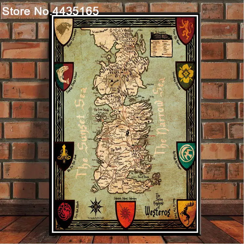 Wall Art Canvas Painting World Map of Game of Thrones Maps Poster Hot