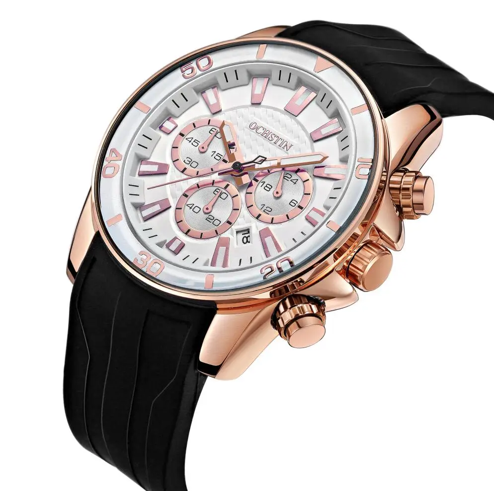 ochстин Бизнес Кварцевые часы Топ бренд класса люкс силиконовый мужские часы водонепроницаемые мужские наручные часы Мужские часы Relogio Masculino - Цвет: Rose white