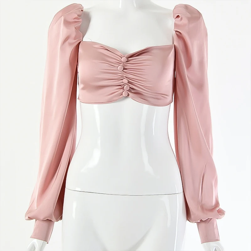 New Women Tops Sexy V-neck Tube Top Long Sleeve Short Shirt Womens Tops and Blouses Off Shoulder Top  Blusas Femininas Elegante