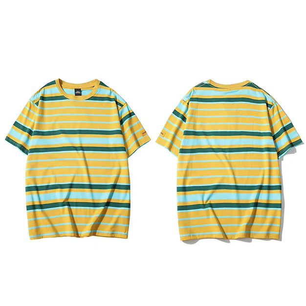 Ретро винтажная полосатая футболка уличная Harajuku футболка мужская летняя хип-хоп футболка модные повседневные топы футболки с коротким рукавом - Цвет: A188026 Khaki