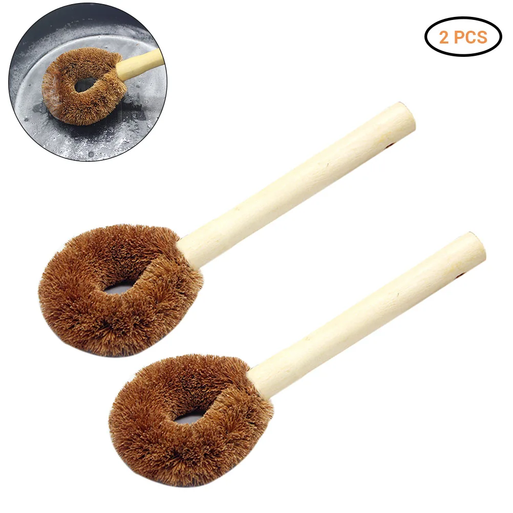 2 шт натуральный кокос коричневый антипригарное масло длинная емкость с ручкой щетка для мытья посуды щетка для очистки масла можно повесить Кисть типа